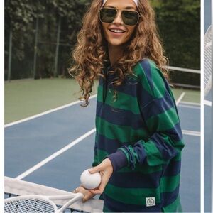 Beach Riot Rugby Shirt Women's Small Green Blue Striped Long Sleeve Varsity Prep